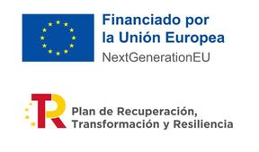 Logos de UE y Plan de Recuperación, Transformación y Resiliencia. Arriba bandera de la UE con leyenda "Financiado por la Unión Europea". Abajo logo del Plan en rojo y amarillo con nombre de éste a su derecha